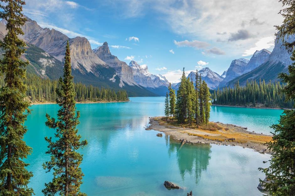 Turquoise lake in Canadian Rockies