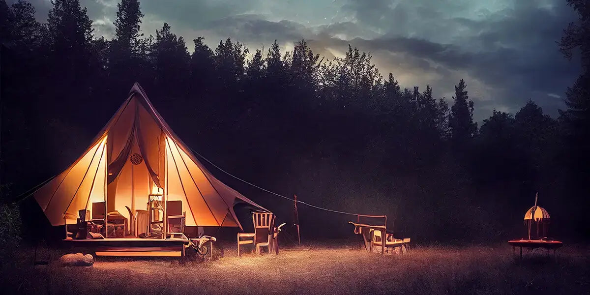 Illuminated tent at night