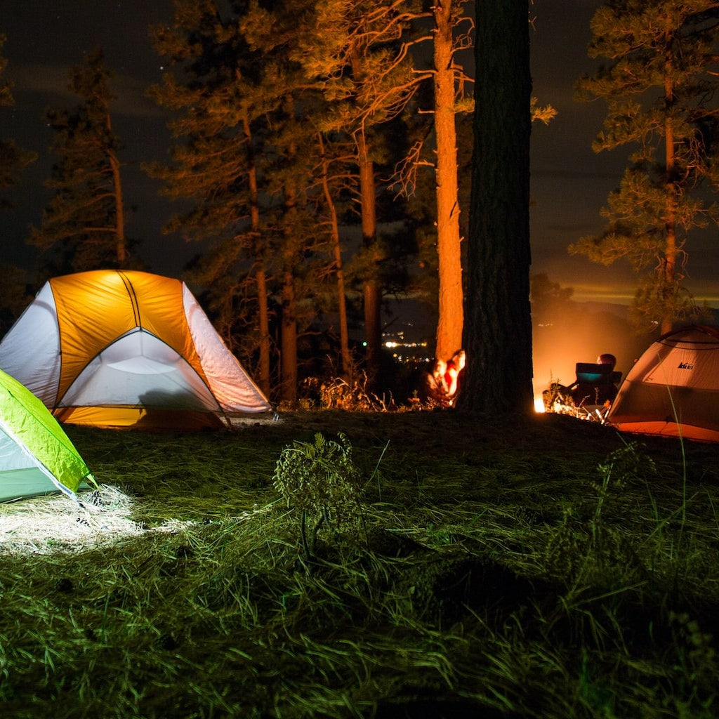 Camping tents with campfire
