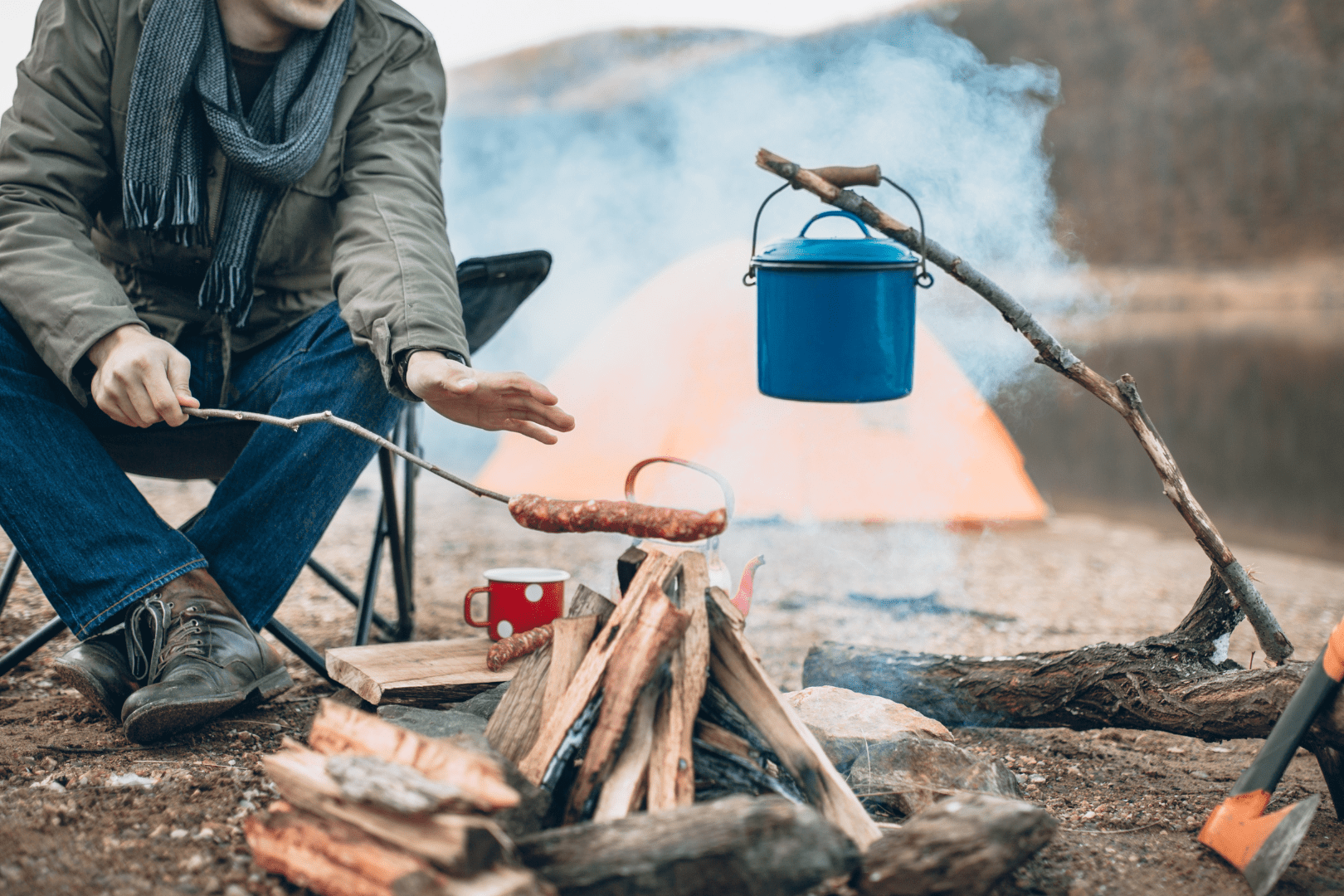 Roasting food over fire