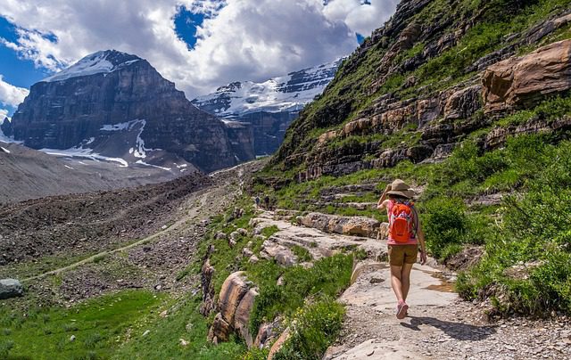 Solo hiker on mountain trail