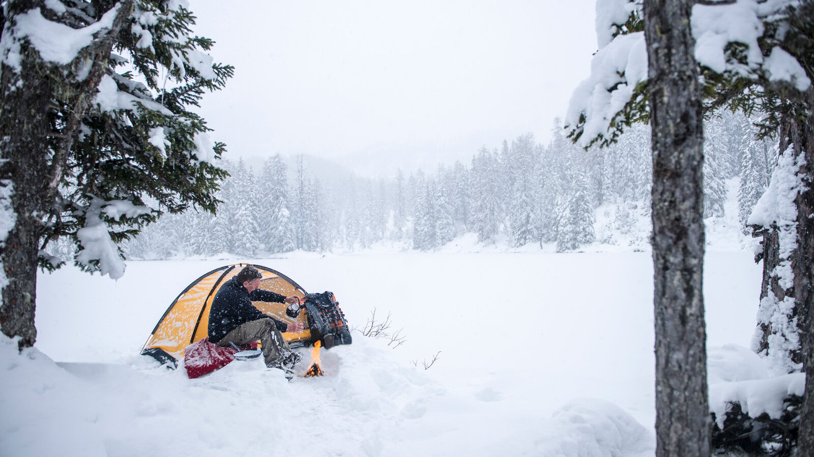Winter camping scene